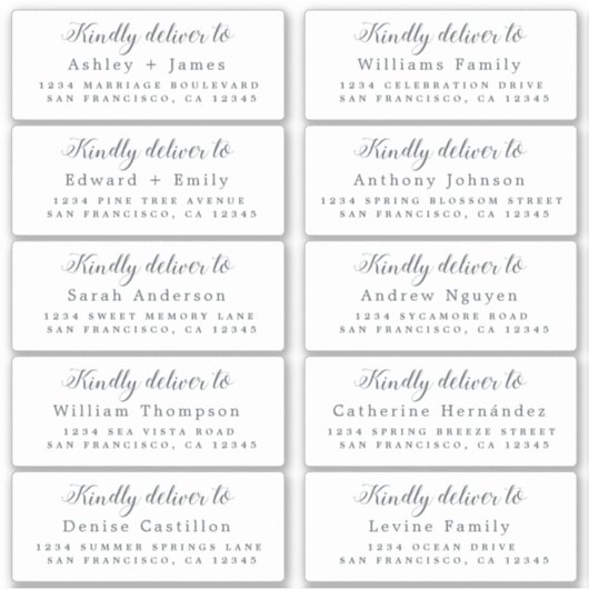Lieferung an Calligraphy Wedding Guest Address Aufkleber (Vorderseite)
