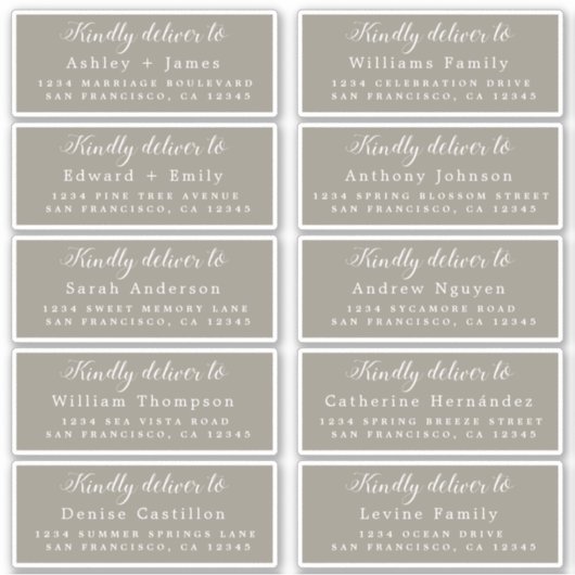 Lieferung an das Calligraphy Wedding Guest Address Aufkleber (Vorderseite)