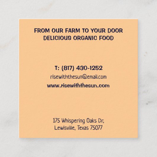 Lieferung Bio Gemüse, Quadratische Visitenkarte (Rückseite)
