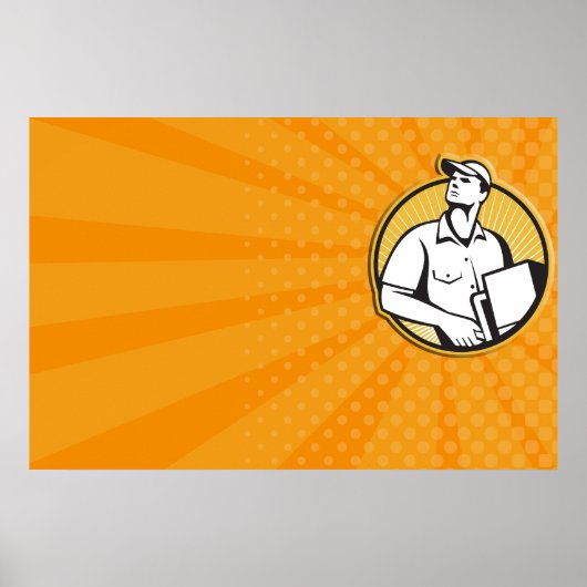 Lieferung Mann Pushing Dolly mit Karton Retro Poster (Vorne)