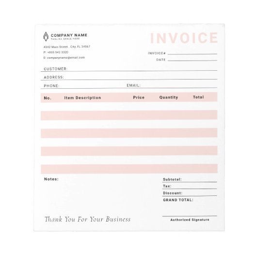 Lieferung moderner Business Invoice Notizblock (Vorderseite)