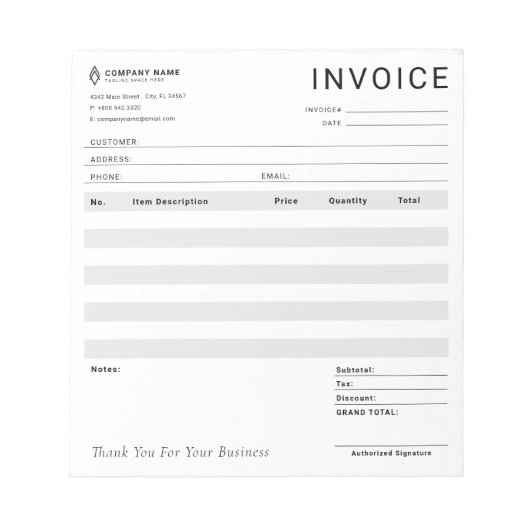 Lieferung moderner Business Invoice Notizblock (Vorderseite)
