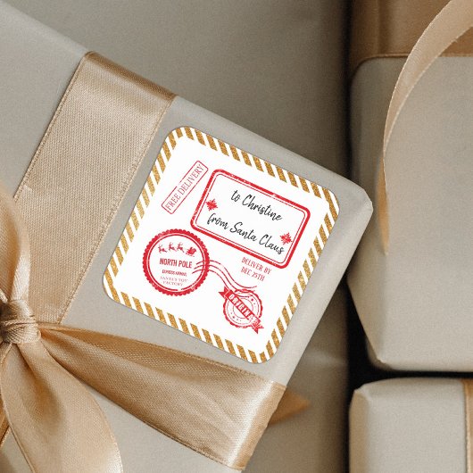 Lieferung von Gold-Weihnachten-Nordpol-Postsendung Quadratischer Aufkleber