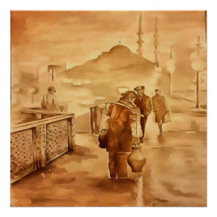 Lieferung von Jogurt in der Malerei in Istanbul Poster
