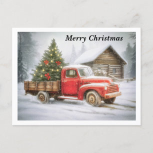 Lieferwagen-LKW mit Weihnachtsbaum Feiertagspostkarte