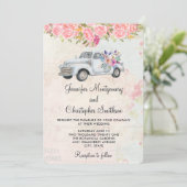 Lieferwagen LKW und Blume Rustikale Hochzeit Einladung (Stehend Vorderseite)