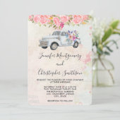 Lieferwagen LKW und Blume Rustikale Hochzeit Einladung (Stehend Vorderseite)