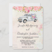 Lieferwagen LKW und Blume Rustikale Hochzeit Einladung (Vorderseite)