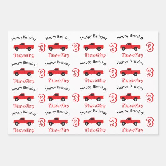 Lieferwagen LKWs Name & Alter Geschenkpapier Set (Vorderseite)