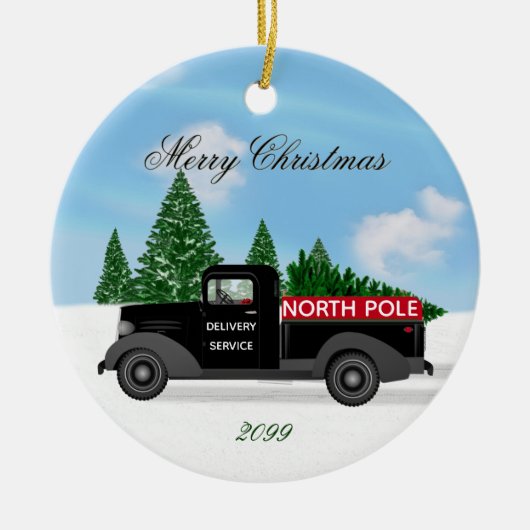 Lieferwagen Nordpol - Keramik Weihnachten Keramik Ornament (Vorne)