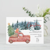 Lieferwagen Roter LKW Rustikales Weihnachtsfest Pa Einladung (Stehend Vorderseite)