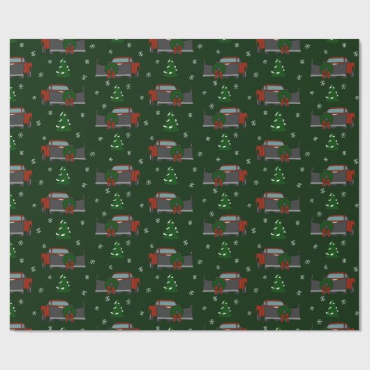 Lieferwagen Truck mit Snowpflug Gemustert Weihnach Geschenkpapier (Flach)