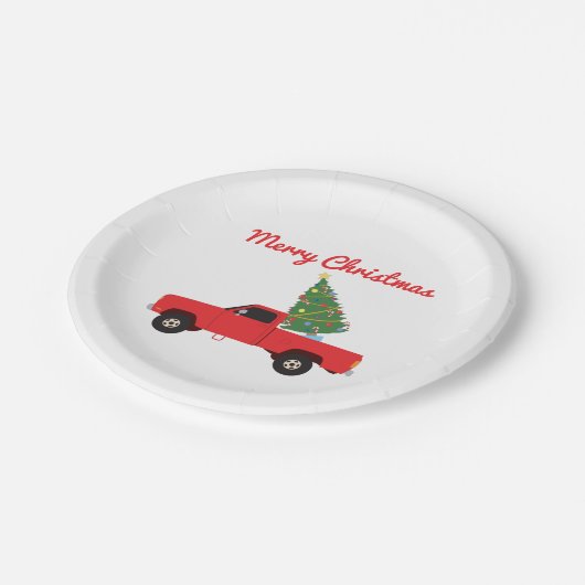 Lieferwagen Truck Weihnachtsbaum Pappteller (Schrägansicht)