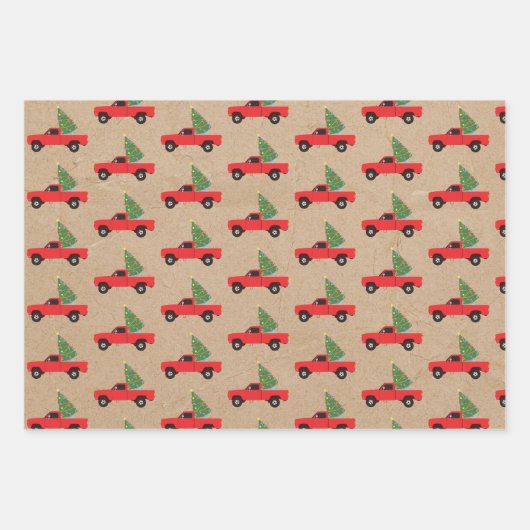 Lieferwagen Truck Weihnachtsbaum Rustic Kraft Papi Geschenkpapier Set (Vorderseite)