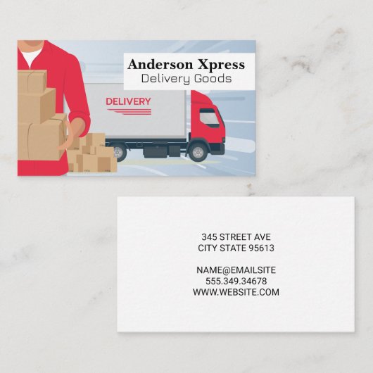 Lieferwagen und Kurier mit Box Visitenkarte (Vorne/Hinten)