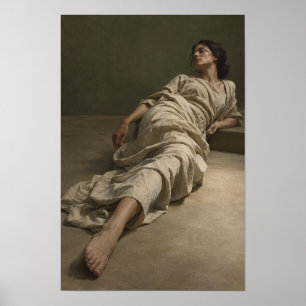 Liegende Frau in fließendem neutralem Kleid Figürl Poster