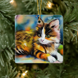 Liegende Katze, Aquarell -  Keramikornament
