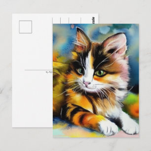 Liegende Katze, Aquarell -  Postkarte
