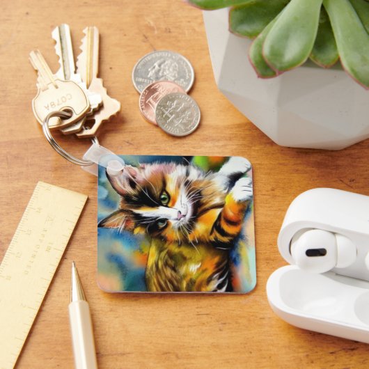 Liegende Katze, Aquarell -  Schlüsselanhänger (Schreibtisch)