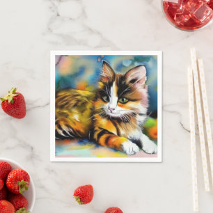 Liegende Katze, Aquarell -  Serviette