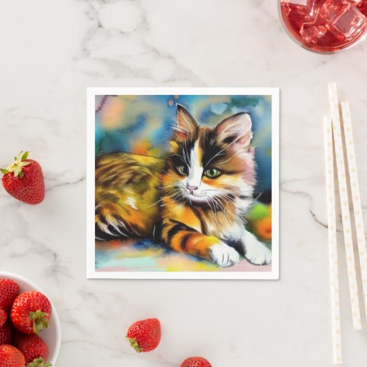 Liegende Katze, Aquarell - Serviette (Beispiel)