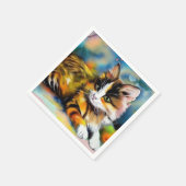 Liegende Katze, Aquarell - Serviette (Ecke)