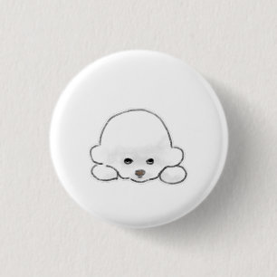 Liegender flauschiger Bichon Frise Welpe Button