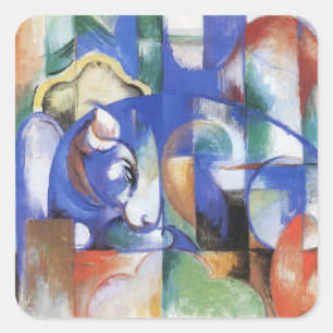 Liegender Stier von Franz Marc, Vintage-Kubismus-K Quadratischer Aufkleber