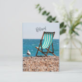 Liegestühle am Meer im Freien Postkarte (Stehend Vorderseite)