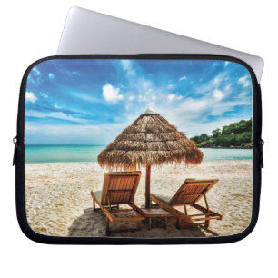 Liegestühle am Strand Kissen Laptopschutzhülle