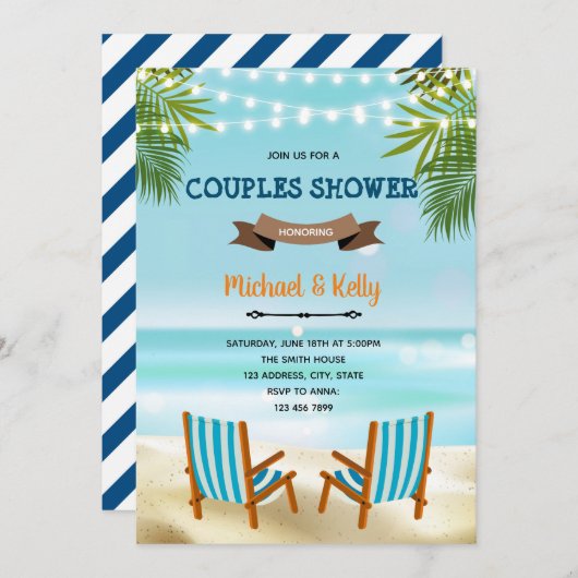 Liegestühle für Paare mit Dusche Einladung (Vorne/Hinten)