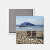 Liegestühle und Sonnenschirm Save the Date nach Ma Magnet (Vorderseite/Rückseite)