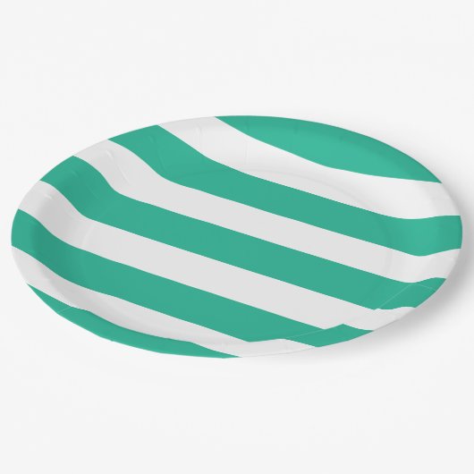 Liegestuhlstreifen grün und weiß pappteller (Schrägansicht)