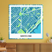 Lienzo mapa minimalista Barcelona - Azul-Verde Leinwanddruck (Insitu (Wohnzimmer))