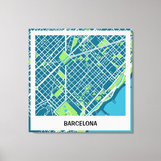 Lienzo mapa minimalista Barcelona - Azul-Verde Leinwanddruck (Vorderseite)