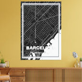 Lienzo mapa minimalista Barcelona - Negro-blanco Leinwanddruck (Insitu (Wohnzimmer))