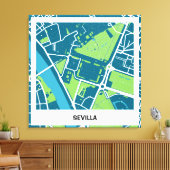 Lienzo mapa minimalista Sevilla - Azul-Verde Leinwanddruck (Insitu (Wohnzimmer))