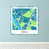 Lienzo mapa minimalista Sevilla - Azul-Verde Leinwanddruck (Insitu (Holzboden))