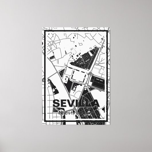 Lienzo mapa minimalista Sevilla - Blanco-negro Leinwanddruck (Vorderseite)