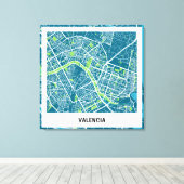 Lienzo mapa minimalista Valencia - Azul-Verde Leinwanddruck (Insitu (Holzboden))