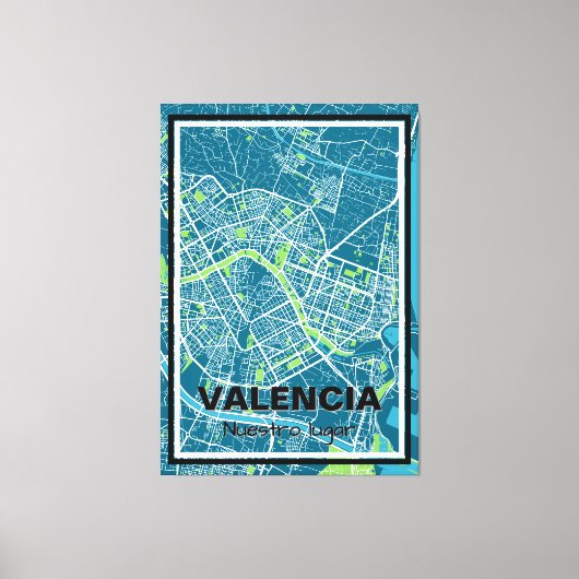 Lienzo mapa minimalista Valencia - Azul-Verde Leinwanddruck (Vorderseite)