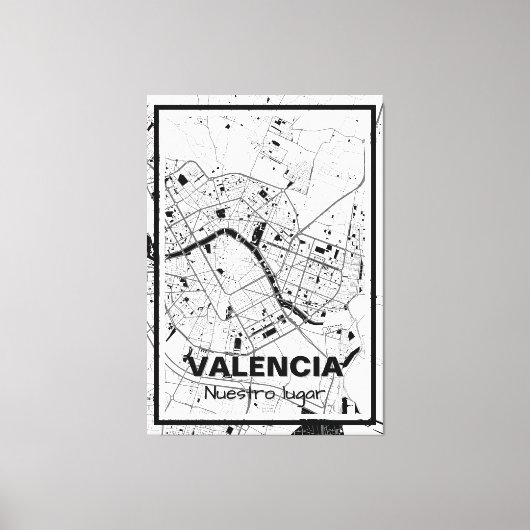 Lienzo mapa minimalista Valencia - Blanco-negro Leinwanddruck (Vorderseite)
