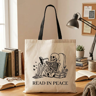 Lies friedlich Funny Book Lover Reading Skelett Tragetasche