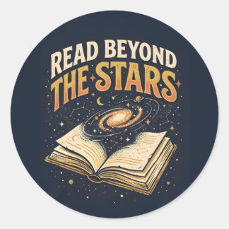 Lies jenseits der Sterne Kosmischer Bücherwurm-Auf Runder Aufkleber