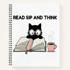 Lies, trinke und denke Süße Katze liest Buch und K