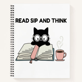 Lies, trinke und denke Süße Katze liest Buch und K