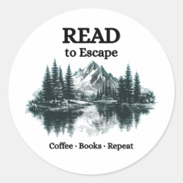 Lies zum Entkommen - Kaffee, Bücher, Wiederholung Runder Aufkleber