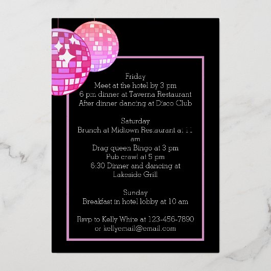 Ließt Disco Bachelorette Folieneinladung (Rückseite)