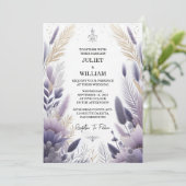 Ließt Plum Herbst Sommer Lavendel Sage Hochzeit Einladung (Stehend Vorderseite)