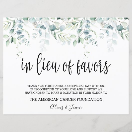 Lieu of favors Sign - Eukalyptus Wedding (Vorderseite)